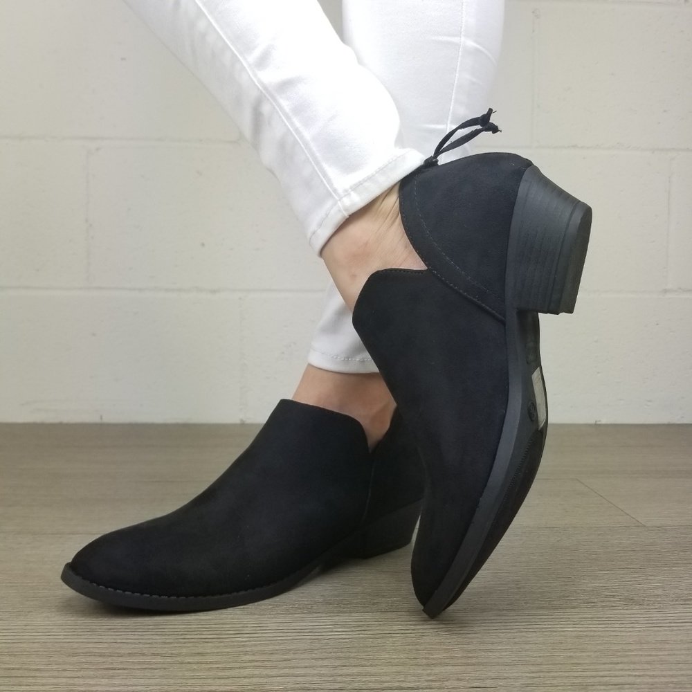 Black Vegan Suede Ankle Booties -N - Picture 5 of 6